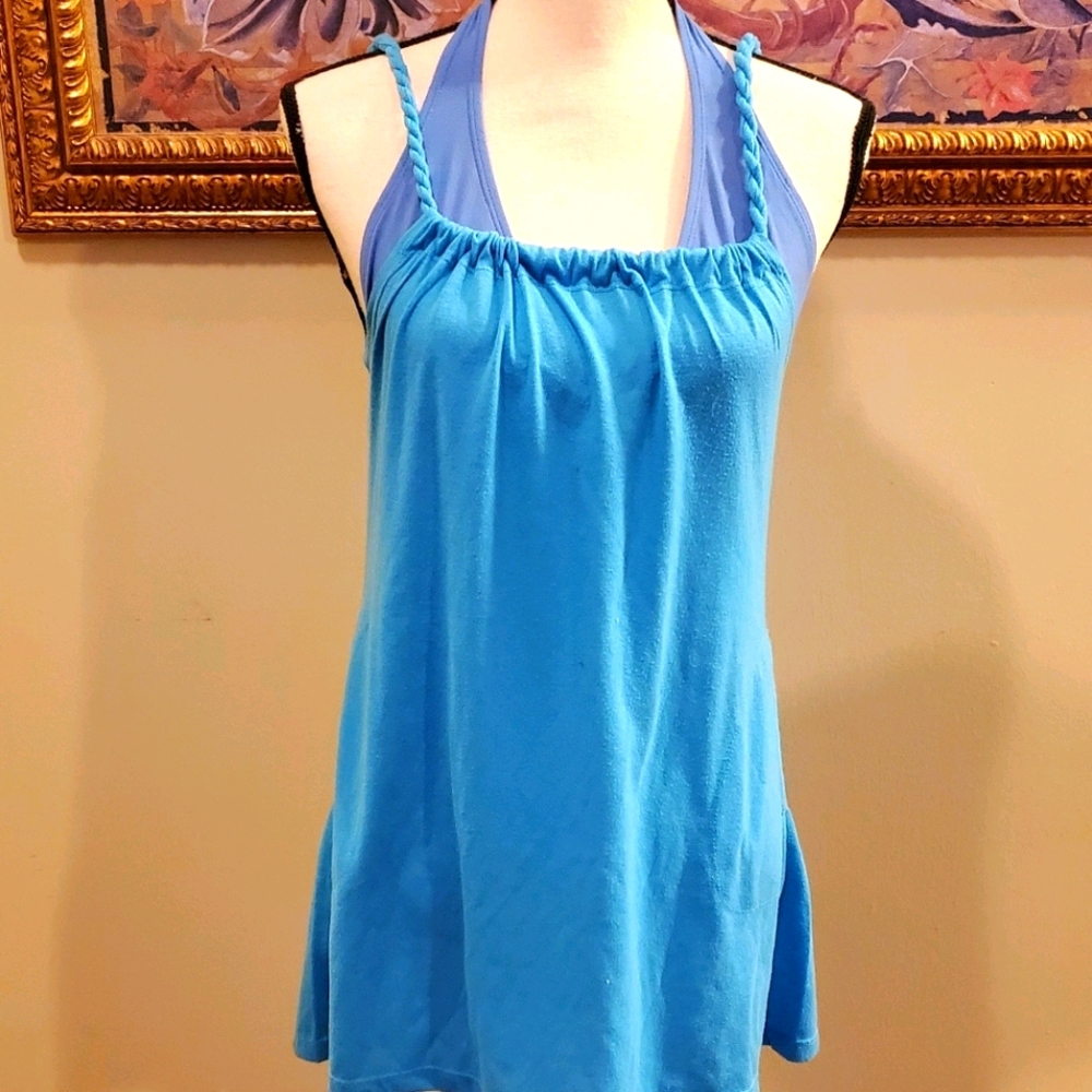 EUC- Awesome Turquoise Blue Swim Cover Mini Dress